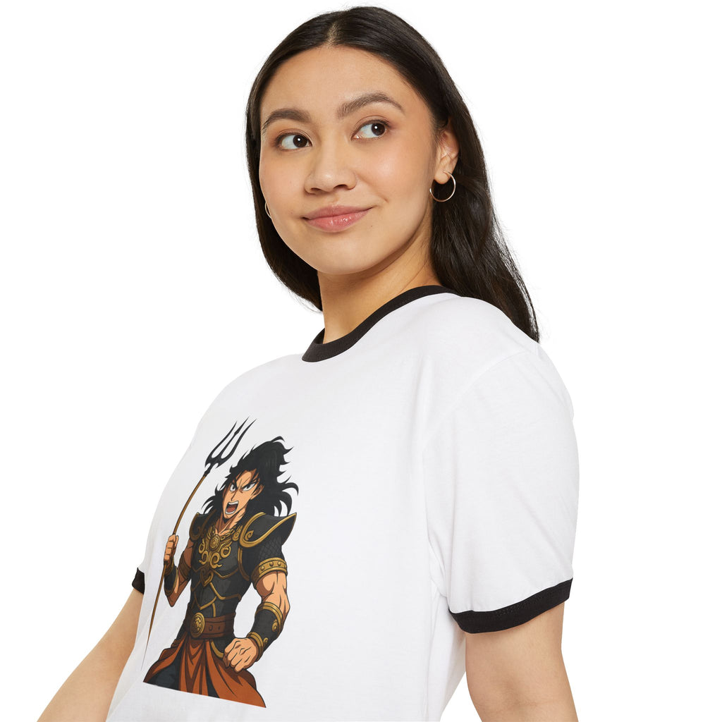 Epic Character Ringer T-Shirt with 'One Strike' Design, Anime Fan Apparel, Unisex Tee, Gift for Gamers, Casual Outfit, Unique Graphic Tee
