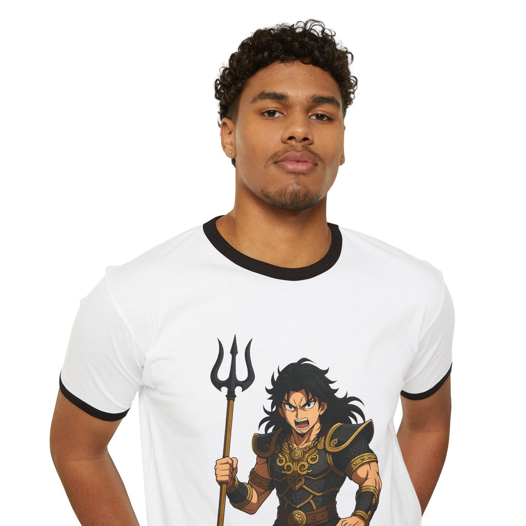 Epic Character Ringer T-Shirt with 'One Strike' Design, Anime Fan Apparel, Unisex Tee, Gift for Gamers, Casual Outfit, Unique Graphic Tee