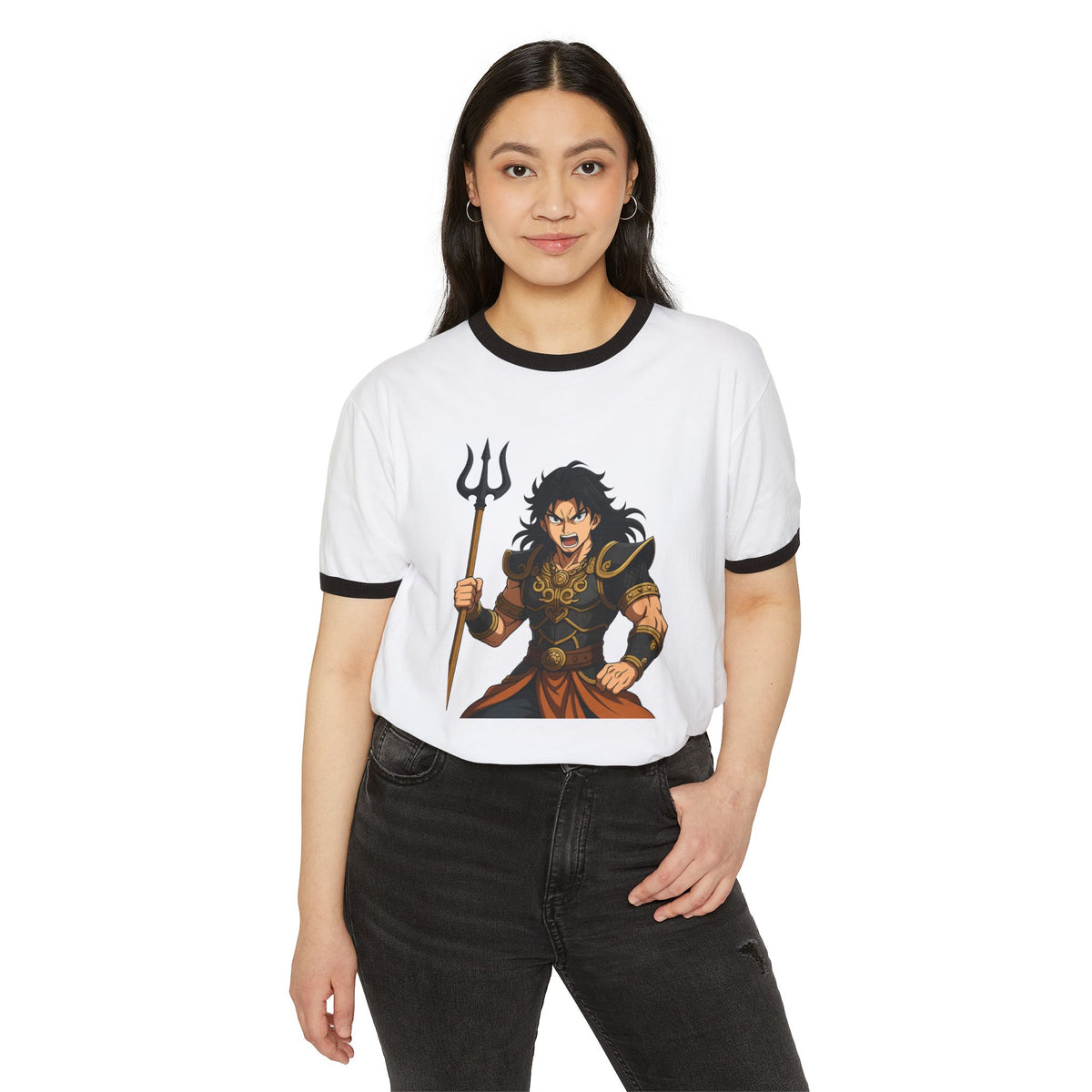 Epic Character Ringer T-Shirt with 'One Strike' Design, Anime Fan Apparel, Unisex Tee, Gift for Gamers, Casual Outfit, Unique Graphic Tee